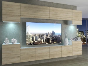 Meblościanka 300 cm TV/RTV dębowa dąb wotan dąb sonoma  BELINI meble do salonu