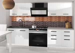 Meble kuchenne 160 cm białe połysk z blatem  BELINI