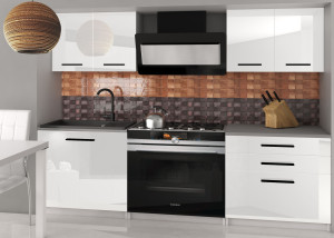 Meble kuchenne 120 cm białe połysk z blatem  BELINI