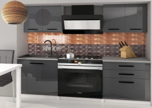 Meble kuchenne 120 cm szare połysk z blatem  BELINI