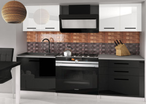 Meble kuchenne 120 cm białe połysk czarne połysk z blatem  BELINI