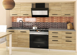 Meble kuchenne 160 cm dębowe dąb wotan dąb sonoma z blatem  BELINI