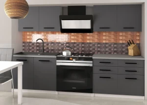 Meble kuchenne 160 cm szare antracyt grafitowe z blatem  BELINI