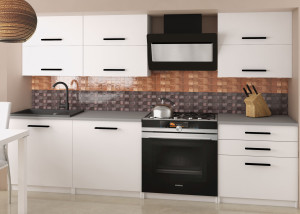 Meble kuchenne 180 cm białe mat z blatem  BELINI