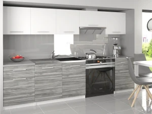 Meble kuchenne 240 cm białe mat szara antracyt grafitowe z blatem  BELINI