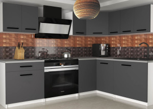 Meble kuchenne 300 cm szare antracyt grafitowe z blatem  BELINI