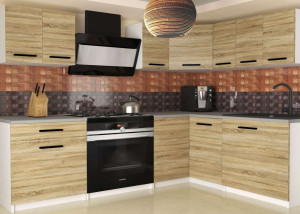 Meble kuchenne 300 cm dębowe dąb wotan dąb sonoma z blatem  BELINI