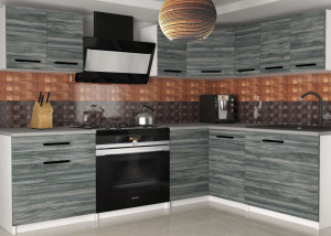 Meble kuchenne 300 cm szare antracyt grafitowe z blatem  BELINI