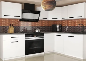 Meble kuchenne 300 cm białe mat z blatem  BELINI