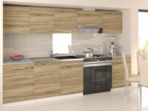 Meble kuchenne 240 cm dębowe dąb wotan dąb sonoma z blatem  BELINI