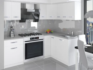 Meble kuchenne 300 cm białe mat z blatem  BELINI