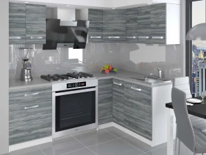 Meble kuchenne 300 cm szare antracyt grafitowy z blatem  BELINI