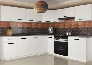 Meble kuchenne 420 cm białe mat z blatem  BELINI