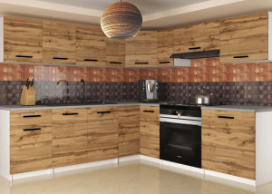 Meble kuchenne 420 cm dębowe dąb wotan dąb sonoma z blatem  BELINI