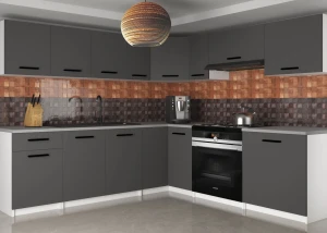 Meble kuchenne 420 cm szare antracyt grafitowe z blatem  BELINI