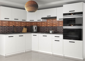 Meble kuchenne 420 cm białe mat z blatem  BELINI