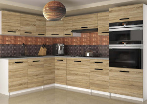 Meble kuchenne 420 cm dębowe dąb wotan dąb sonoma z blatem  BELINI