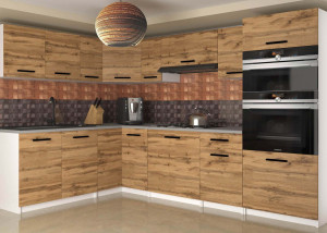 Meble kuchenne 420 cm dębowe dąb wotan dąb sonoma z blatem  BELINI