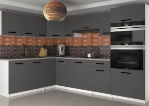 Meble kuchenne 420 cm szare antracyt grafitowe z blatem  BELINI
