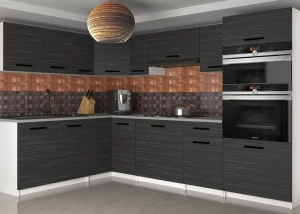 Meble kuchenne 420 cm czarne heban ciemne z blatem  BELINI