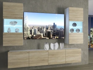Meblościanka 200 cm TV/RTV dębowa dąb wotan dąb sonoma  BELINI meble do salonu