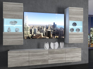 Meblościanka 200 cm TV/RTV szara antracyt grafitowa  BELINI meble do salonu