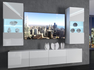 Meblościanka 200 cm TV/RTV biała połysk  BELINI meble do salonu