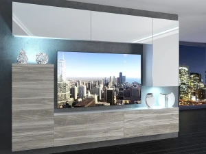 Meblościanka 250 cm TV/RTV biała połysk szara antracyt grafitowa  BELINI meble do salonu