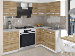 Meble kuchenne 300 cm dębowe dąb wotan dąb sonoma z blatem  BELINI