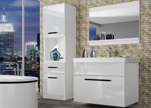 Meble łazienkowe BELINI szafki + umywalka + lustro 90cm biały połysk