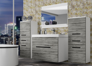 Meble łazienkowe BELINI szafki + umywalka + lustro 120cm glamour wood