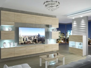 Meblościanka 300 cm TV/RTV dębowa dąb wotan dąb sonoma  BELINI meble do salonu