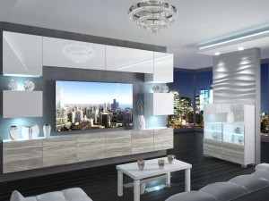 Meblościanka 300 cm TV/RTV biała połysk szary antracyt grafitowy  BELINI meble do salonu