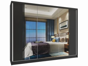 Szafa przesuwna 232 cm z lustrem czarna heban ciemna  BELINI