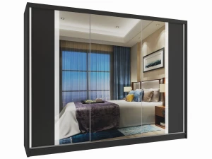 Szafa przesuwna 232 cm z lustrem czarna heban ciemna  BELINI