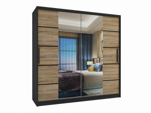 Szafa przesuwna 200 cm PREMIUM Z SZUFLADAMI z lustrem dębowa dąb wotan dąb sonoma  BELINI