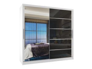 Szafa przesuwna 200 cm PREMIUM Z SZUFLADAMI z lustrem czarna połysk  BELINI