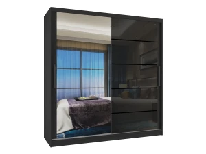 Szafa przesuwna 158 cm PREMIUM Z SZUFLADAMI z lustrem czarna połysk  BELINI
