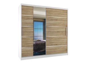 Szafa przesuwna 200 cm PREMIUM Z SZUFLADAMI z lustrem dębowa dąb wotan dąb sonoma  BELINI