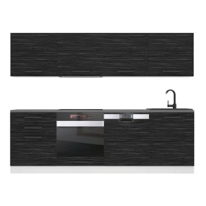 Meble kuchenne Premium Full Version 240 cm czarne heban ciemne z blatem  BELINI