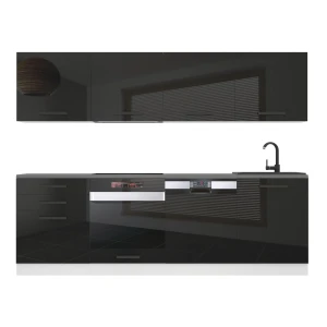 Meble kuchenne proste  Premium Full Version 240 cm czarne połysk z blatem  BELINI
