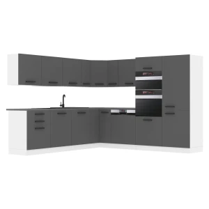 Meble kuchenne narożne  Premium Full Version 540 cm szare antracyt grafitowe z blatem  BELINI