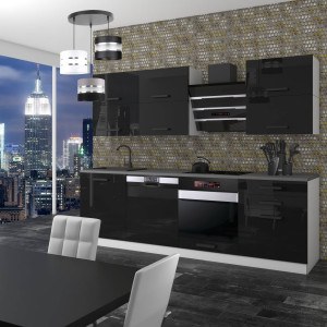 Meble kuchenne proste  Premium Full Version 240 cm czarne połysk z blatem  BELINI