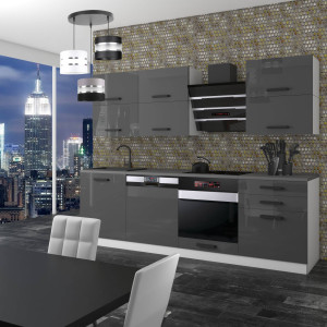 Meble kuchenne Premium Full Version 240 cm szare połysk z blatem  BELINI