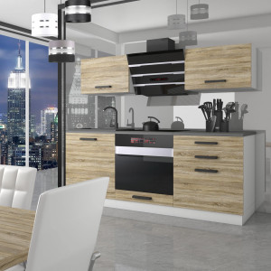 Meble kuchenne proste  Premium Full Version 180 cm dębowe dąb wotan dąb sonoma z blatem  BELINI