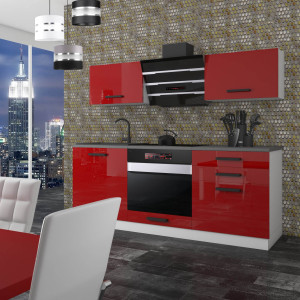 Meble kuchenne proste  Premium Full Version 180 cm czerwone połysk z blatem  BELINI