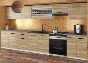 Meble kuchenne 320 cm dębowe dąb wotan dąb sonoma z blatem  BELINI