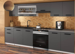 Meble kuchenne 260 cm szare antracyt grafitowe z blatem  BELINI