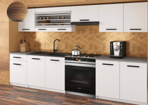 Meble kuchenne 260 cm białe mat z blatem  BELINI