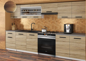 Meble kuchenne 260 cm dębowe dąb wotan dąb sonoma z blatem  BELINI